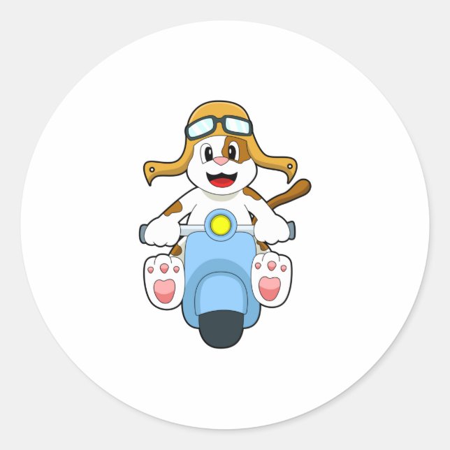 Pegatina Redonda Perro en bicicleta con Scooter.PNG (Anverso)
