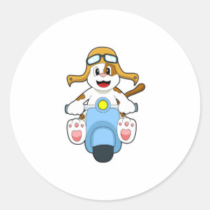 Pegatina Redonda Perro en bicicleta con Scooter.PNG
