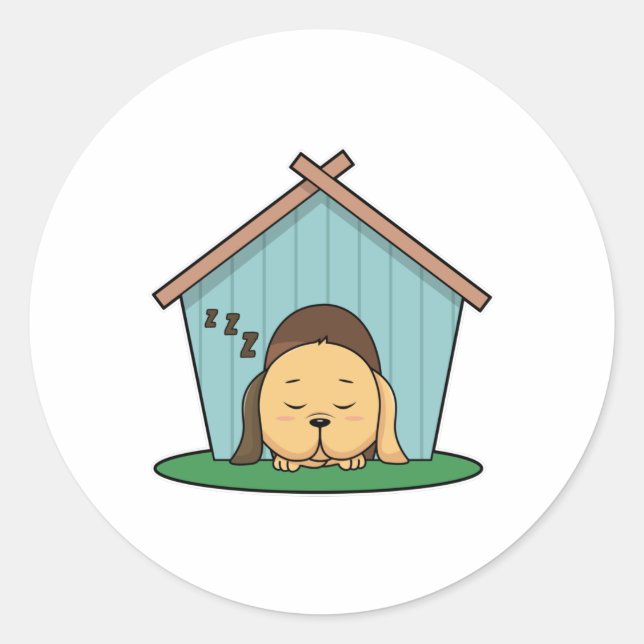 Pegatina Redonda Perro en casa de perros (Anverso)