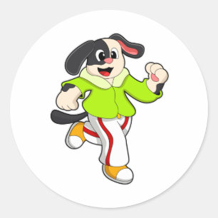 Pegatina Redonda Perro en ejecución