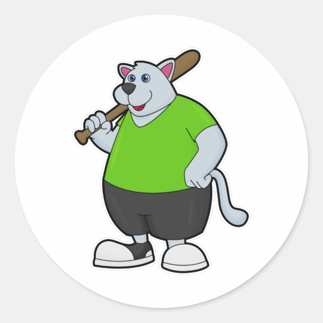 Pegatina Redonda Perro en el béisbol con bate de béisbol (Anverso)