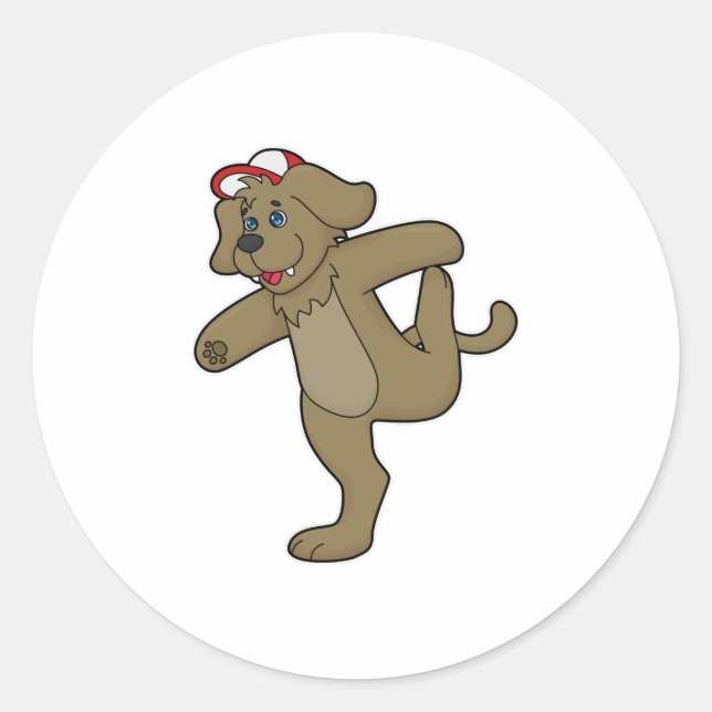 Pegatina Redonda Perro en el gimnasio del yoga (Anverso)