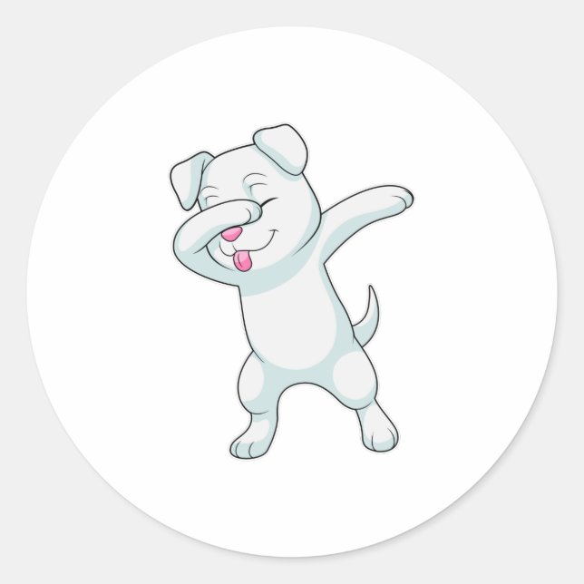 Pegatina Redonda Perro en Hip Hop Dance Dab (Anverso)