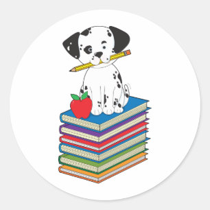 Pegatina Redonda Perro en los libros