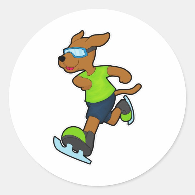 Pegatina Redonda Perro en patinaje sobre hielo con gafas (Anverso)