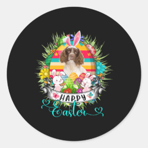 Pegatina Redonda Perro English Springer Spaniel en huevos de Pascua