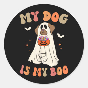 Pegatina Redonda Perro Es Boo Fantasma Espeluznante Halloween Amant