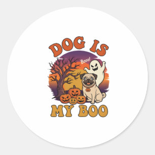 Pegatina Redonda Perro Es Boo Halloween Pug Fantasma Calabazas_1