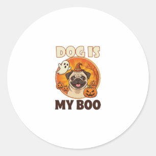 Pegatina Redonda Perro Es Boo Pug Halloween Fantasma Calabaza