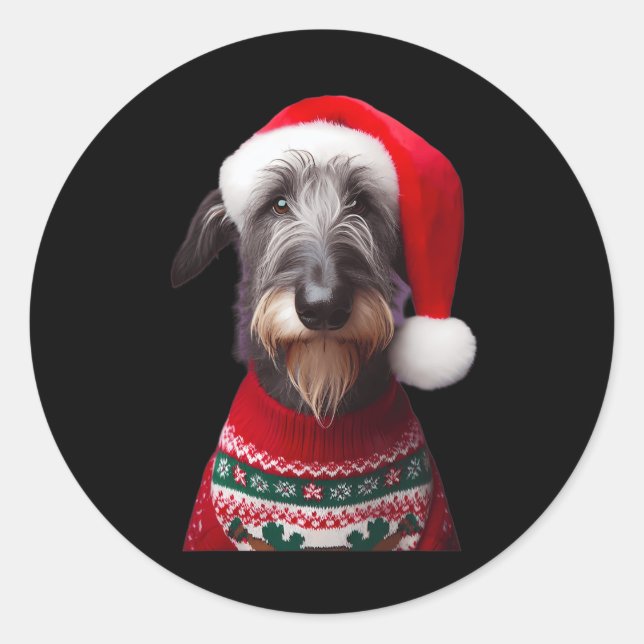 Pegatina Redonda Perro escocés con Navidades de Santa Hat Xm (Anverso)