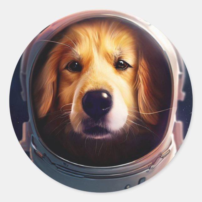Pegatina Redonda Perro espacial (Anverso)