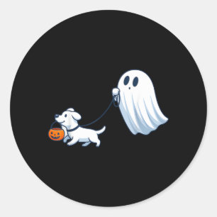 Pegatina Redonda Perro Fantasma Caminando Perro Fantasma Halloween
