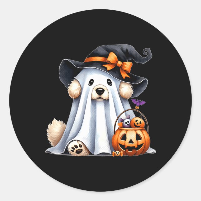 Pegatina Redonda Perro Fantasma de Halloween (Anverso)