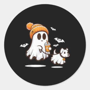 Pegatina Redonda Perro Fantasma Divertido Caminando Perro Fantasma