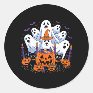 Pegatina Redonda Perro fantasma divertido de Halloween Hombres Muje