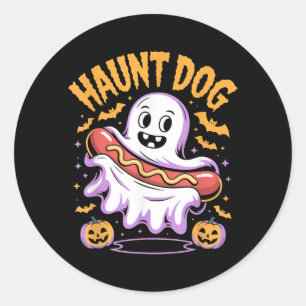 Pegatina Redonda Perro Fantasma Divertido Hotdog Halloween