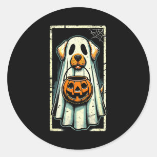 Pegatina Redonda Perro fantasma lindo hombres mujeres niños Hallowe