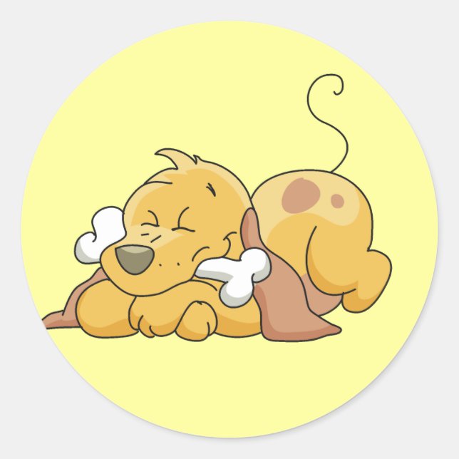 Pegatina Redonda Perro feliz con camisetas y regalos con huesos (Anverso)