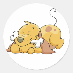 Pegatina Redonda Perro feliz con camisetas y regalos con huesos