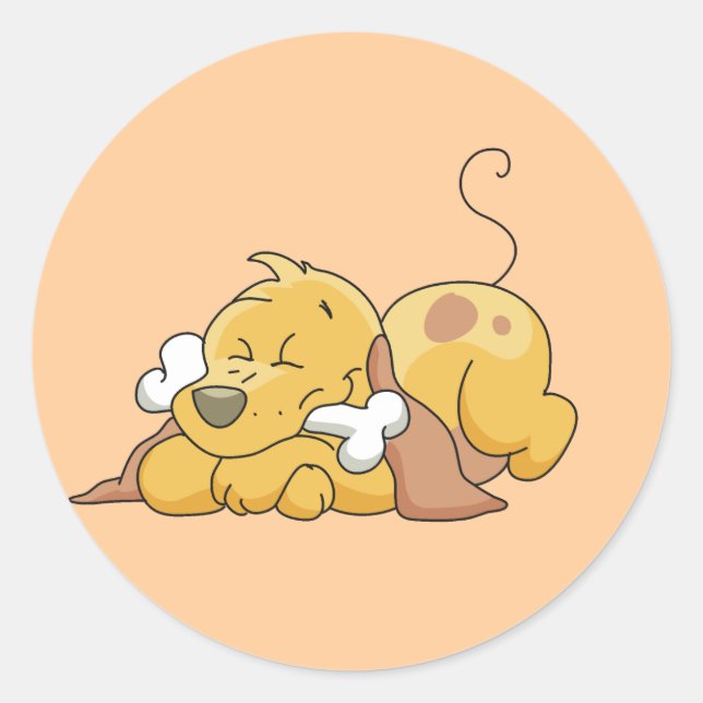 Pegatina Redonda Perro feliz con las camisetas y los regalos del (Anverso)