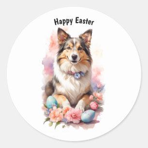 Pegatina Redonda Perro feliz de Pascua