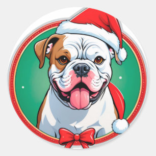 Pegatina Redonda Perro Feliz Dentro de Corona Navideña Festiva