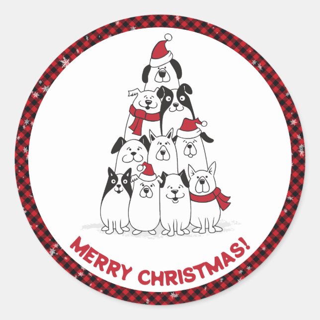 Pegatina Redonda Perro Feliz Navidad (Anverso)
