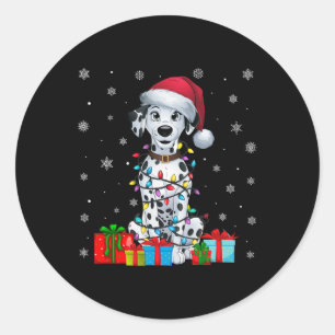 Pegatina Redonda Perro Feo Navidad enciende a Papá Noel Dalmátigo P