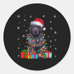 Pegatina Redonda Perro Feo Navidad Enciende Santa Hat Newfoundland 