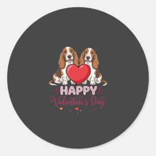 Pegatina Redonda Perro Floral de San Valentín Basset Hound