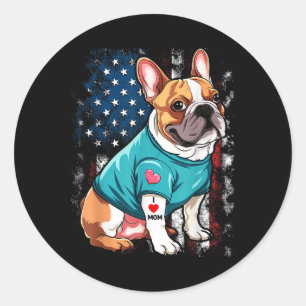 Pegatina Redonda Perro francés Bulldog que amo a mamá Tattoo Lover 