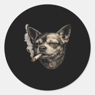 Pegatina Redonda Perro fumando cigarrillo chihuahua gracioso meme d