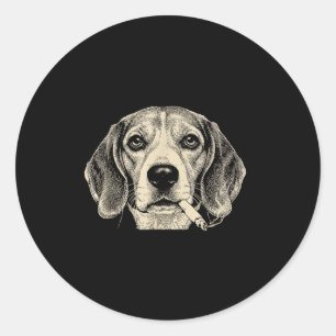 Pegatina Redonda Perro fumando cigarrillo divertido beagle meme 