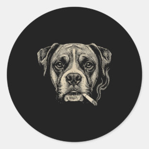 Pegatina Redonda Perro fumando cigarrillo divertido Boxer perro Mem