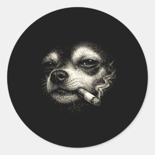 Pegatina Redonda Perro fumando cigarrillo divertido meme cara de ch