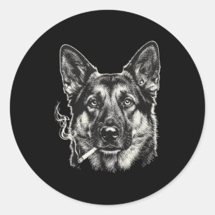 Pegatina Redonda Perro fumando cigarrillo divertido meme de pastor 