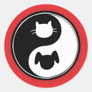 Pegatina Redonda Perro gato Yin Yang