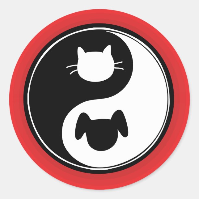 Pegatina Redonda Perro gato Yin Yang (Anverso)
