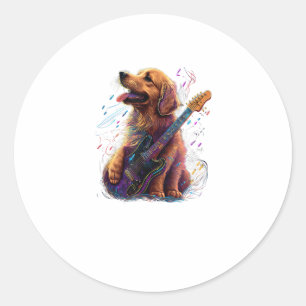 Pegatina Redonda Perro Golden Retriever Jugando Rock de guitarra el