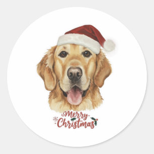 Pegatina Redonda Perro Golden Retriver de Feliz Navidad