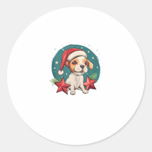 Pegatina Redonda Perro gracioso con estrellas de Navidades en tempo