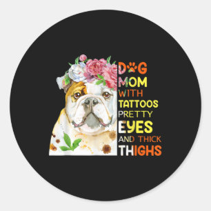 Pegatina Redonda Perro gracioso tatuado a mamá T Tintage Perro mamá