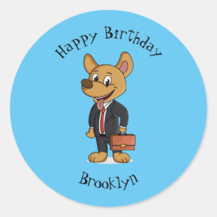 Pegatina Redonda Perro gracioso usando traje de negocios personaliz
