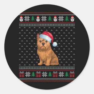 Pegatina Redonda Perro Griffon de Bruselas llevando Santa Hat Ugly 