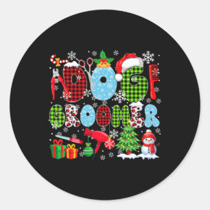 Pegatina Redonda Perro Groomer Árbol de Navidad Leopardo Santa Snow