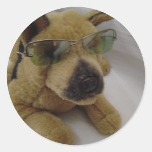 Pegatina Redonda Perro Guay con gafas de sol