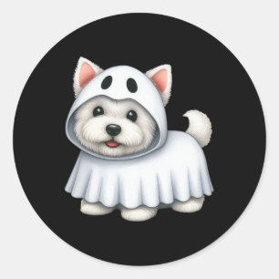 Pegatina Redonda Perro Halloween disfraz fantasma West Highland Ter