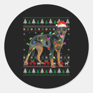 Pegatina Redonda Perro Harlequin Beauceron Suéter Feo de Navidad Pe