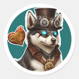 Pegatina Redonda Perro Husky Siberiano