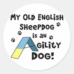 Pegatina Redonda Perro inglés viejo de la agilidad del perro pasto